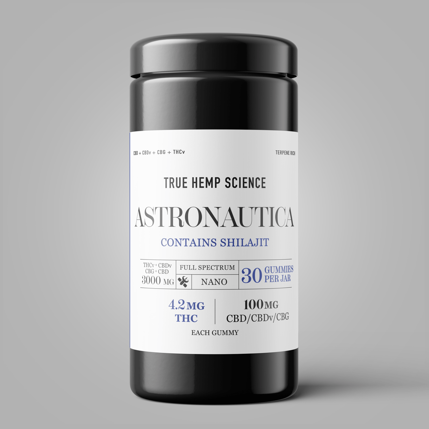 ASTRONAUTICA CBDv Blend- 30 ct NANO Gummies 100mg CBDv +4.2mg THC Full - Spectrum Hemp Extract + Shilajit