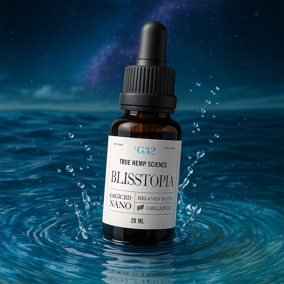 BLISSTOPIA - CBG + CBD NANO Relaxed Focus - True Hemp Science
Water Soluble Fast Acting