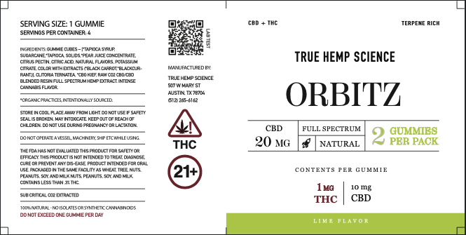 ORBITZ 20-Count Full Spectrum CBD Gummies 200mg + Shilajit - True Hemp Science
